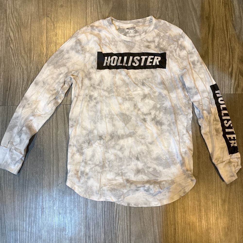 Hollister Kids Long Sleeve Tie-Dye Tee - Gray and White